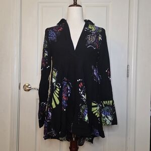 Free People Black Field of Butterflies High Low Tunic Top